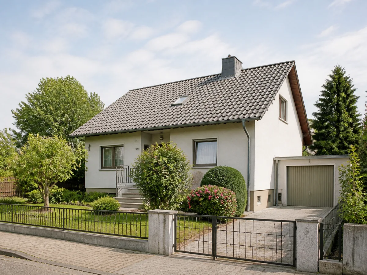 Gepflegtes mitteleuropäisches Wohnhaus mit Vorgarten und Zufahrt